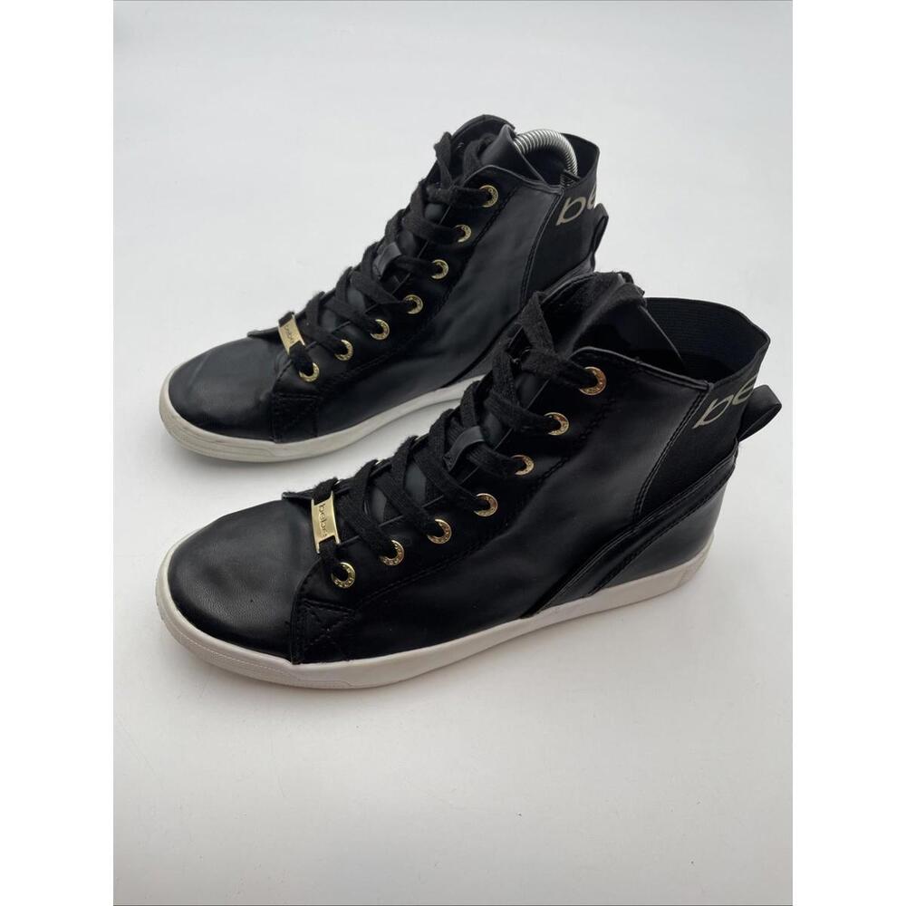 BeBe Women’s Dempsey Faux Leather Ankle Sneakers Size 9 Black  2GD12